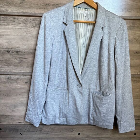 Ellen Tracy Gray Blazer Cotton Blend Jersey Knit Suit Jacket Women's L - Picture 3 of 8